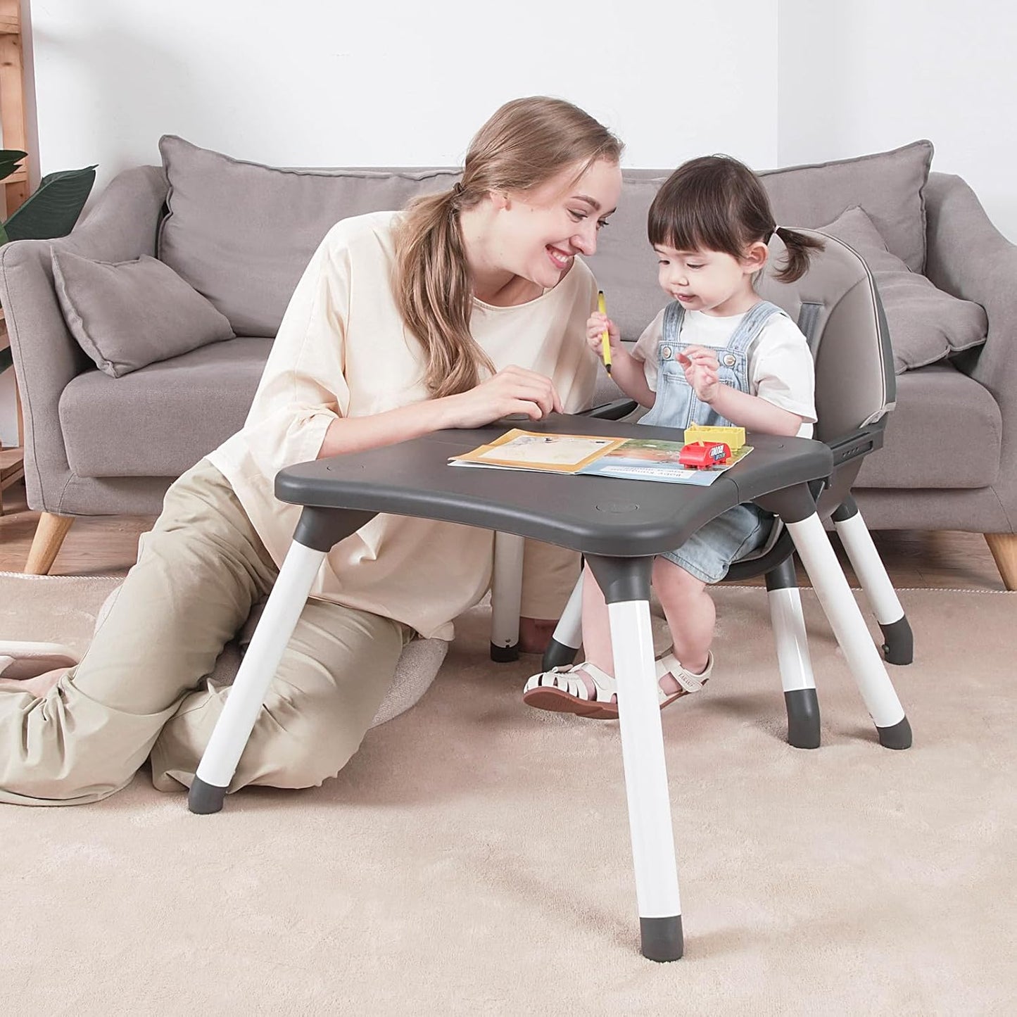 Gofirst 6 in 1 Baby High Chair,Convertible High Chairs for Babies and Toddlers/Booster Seat/Table and Chair Set,Baby Feeding Chair/5-Point Harness,4-Position Removable Tray&PU Cushion Baby Highchair