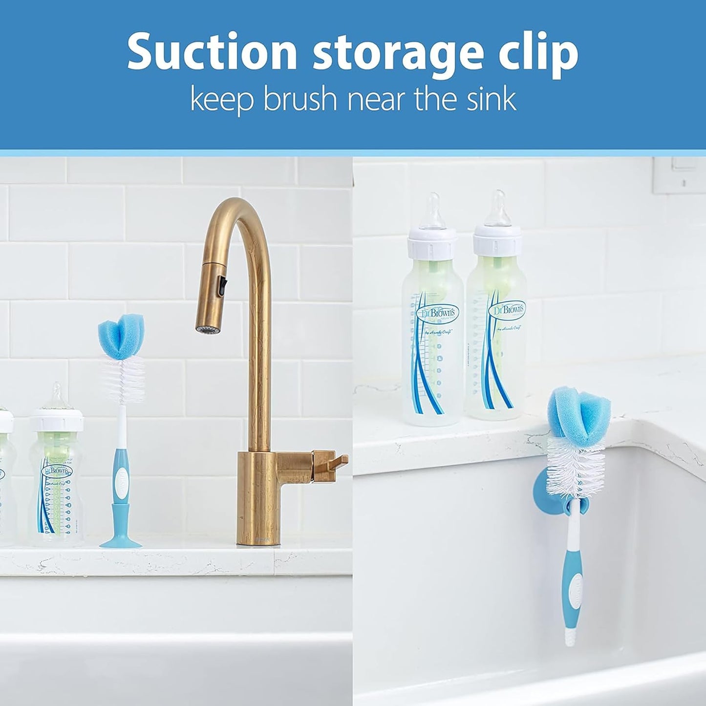 Dr. Brown's Baby Bottle Cleaning Brush with Sponge and Scrubber - Blue - 3-Pack
