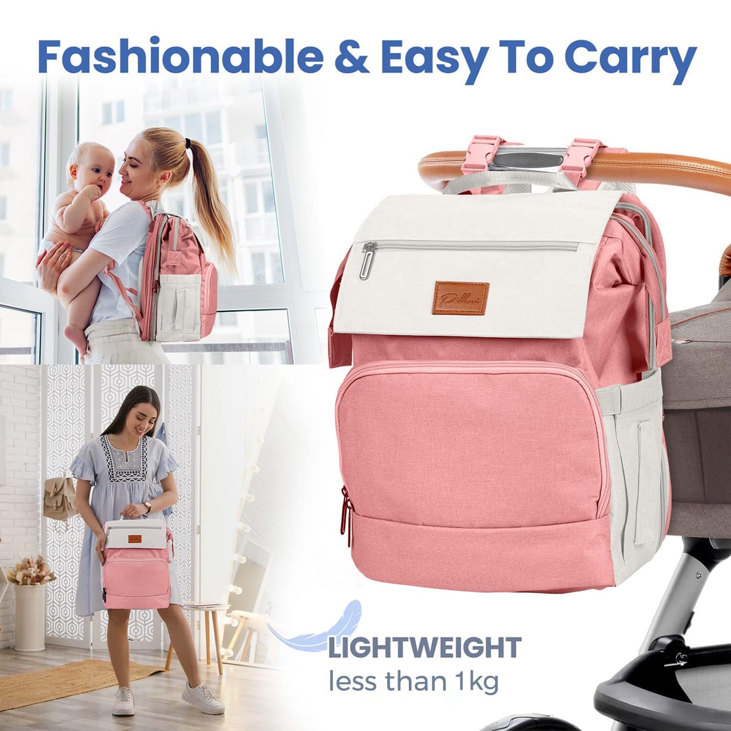 PILLANI Baby Diaper Bag Backpack - Large Bag for Boys & Girls, Waterproof Diaper Backpack - Travel Diaper Bags w/Changing Pad, Baby Registry Search & Shower Gifts - Essentials Must Haves Newborn Stuff