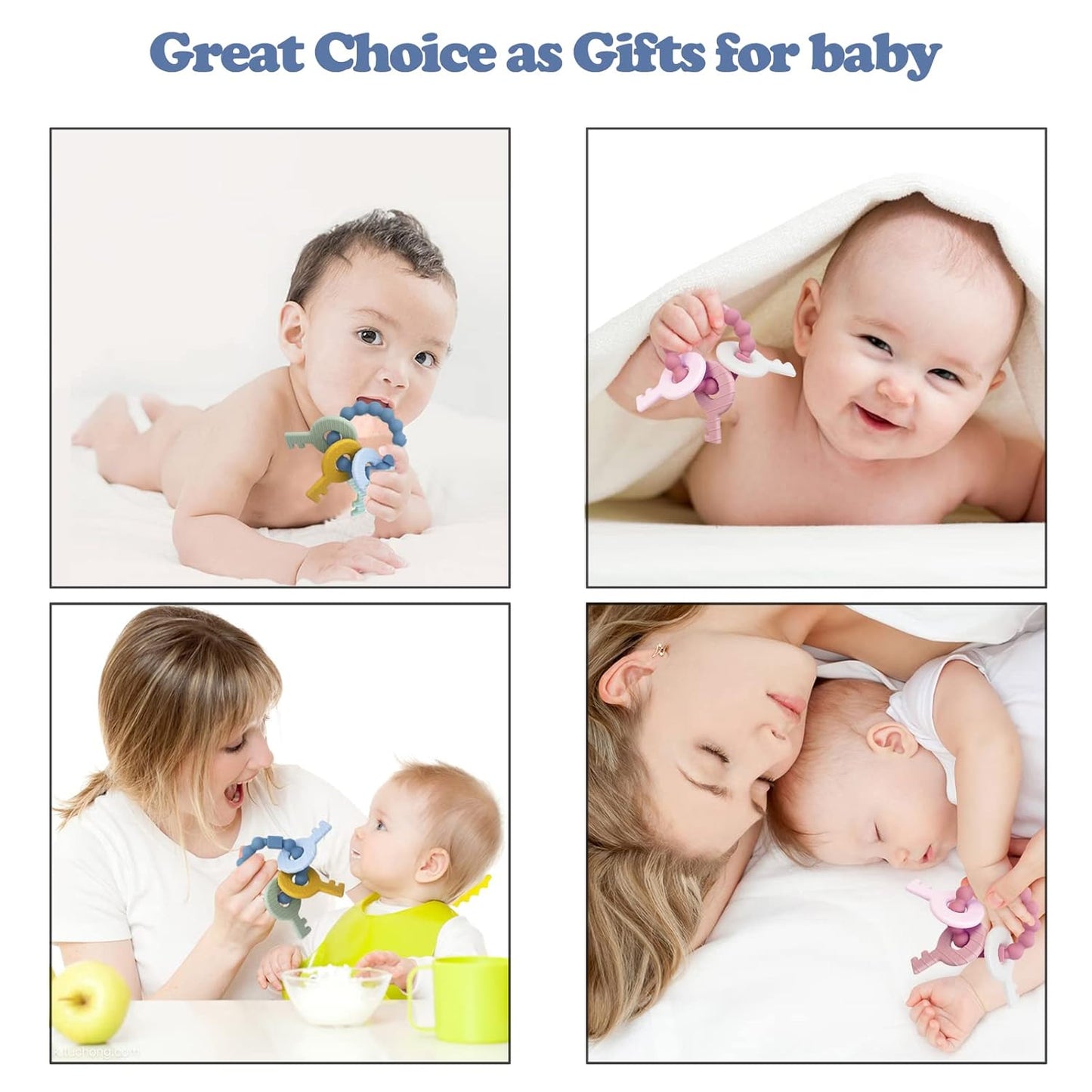 YAPROMO Baby Teething Keys - Soft Silicone Keys Teether, Cute Chew Toys for 3-18 Months Infants & Toddlers, Perfect for Baby Girls, BPA Free