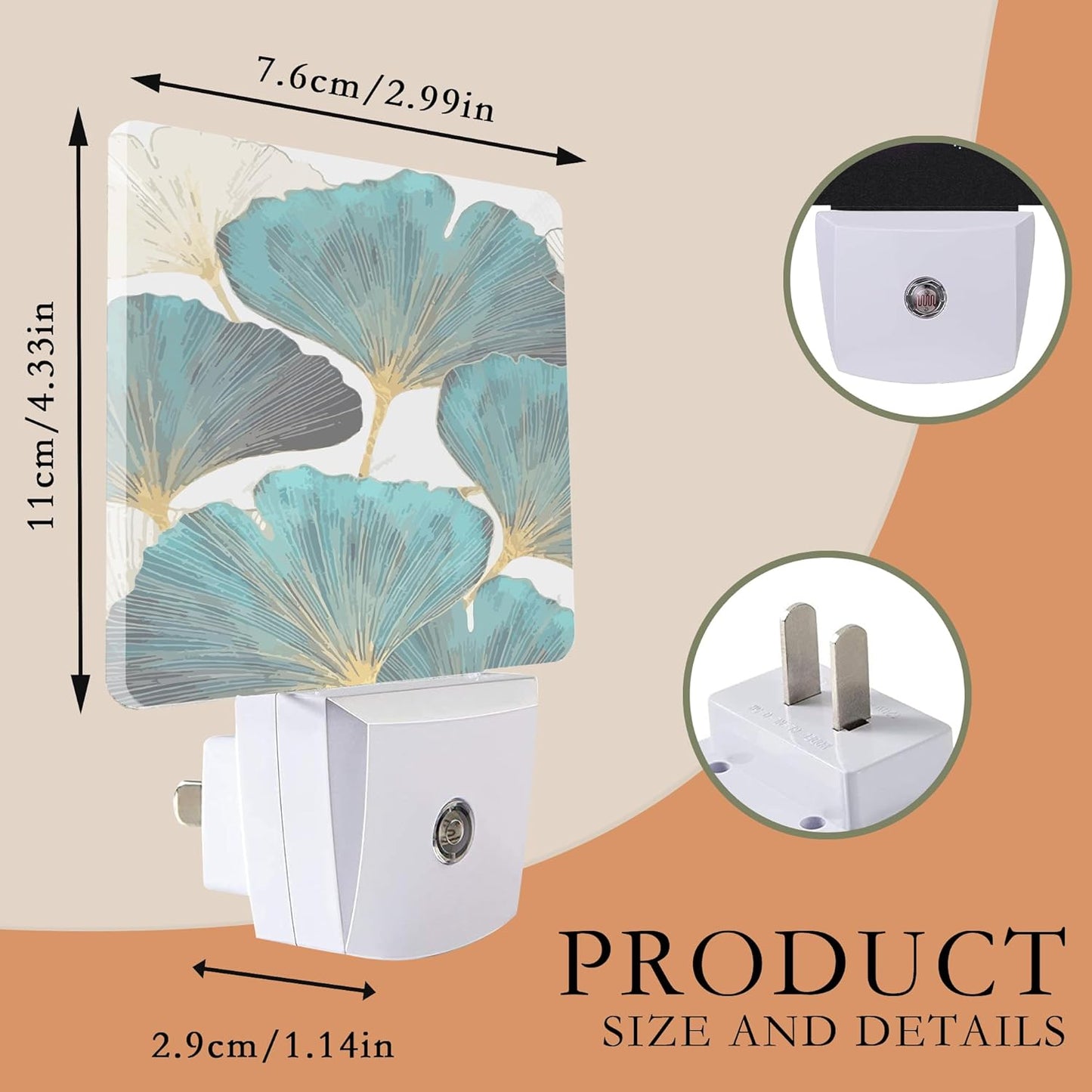 Night Light,Green Ginkgo Leaves Night Lights Plug into Wall for Boys Girls Bedroom Decorative Half Round Nightlight Led Lamp 0.5W Sleep Friendly