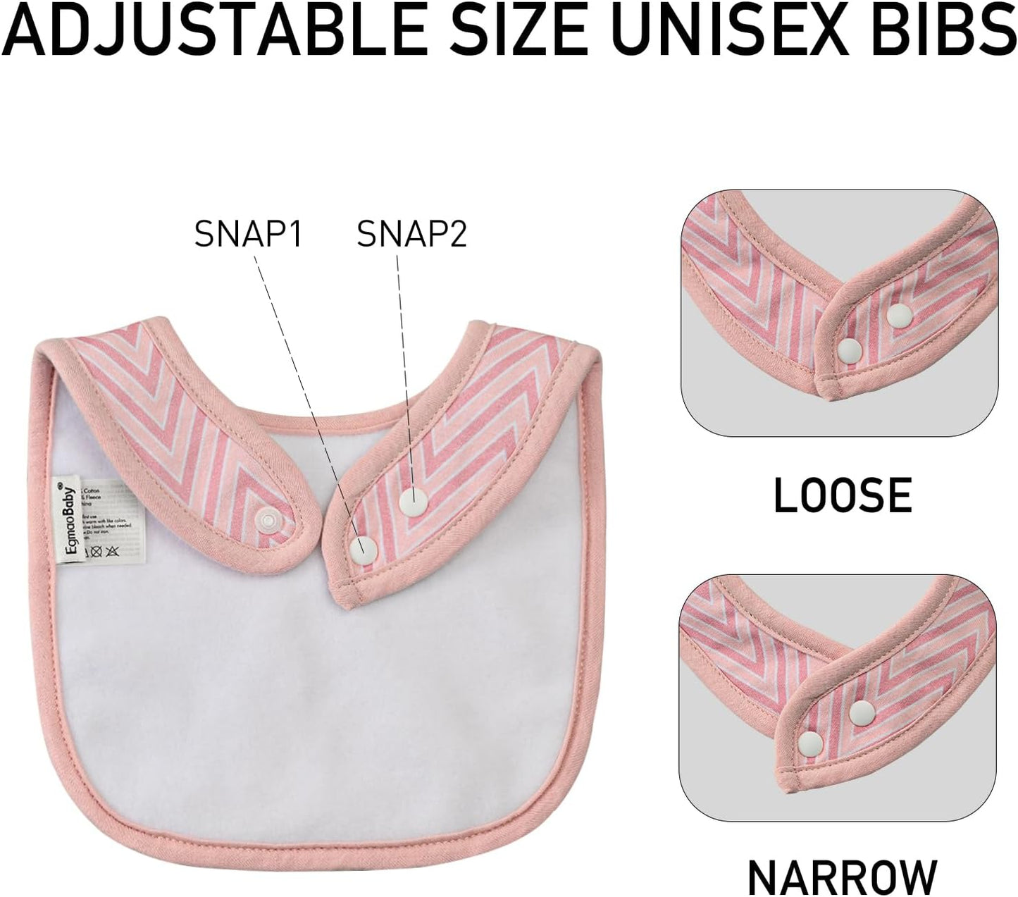 10 Pack Cotton Snap Bibs for Baby Boy Girl, Super Soft Drool Bibs for Teething and Feeding