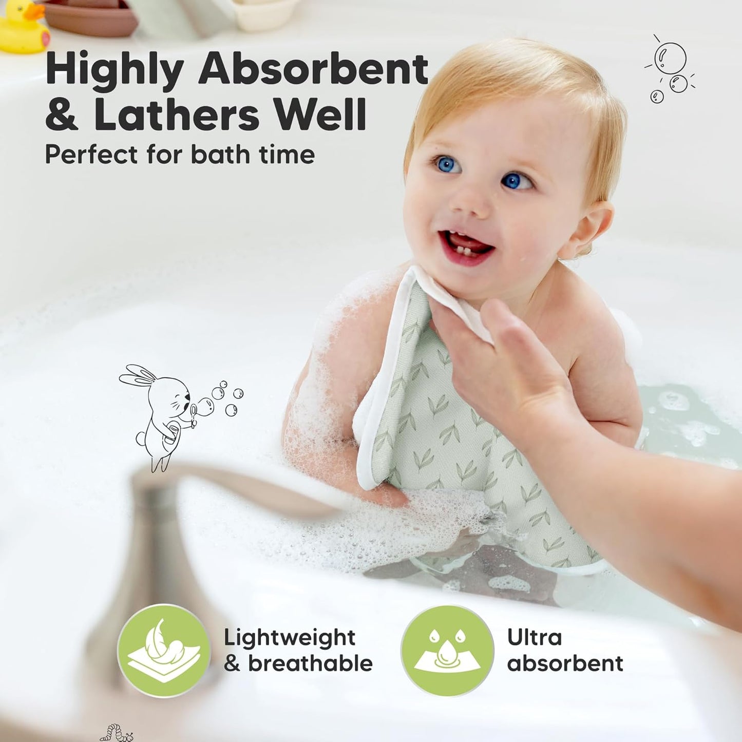 6-Pack Cotton Baby Washcloths for Newborn - Organic Cotton Muslin Soft Wash Cloths for Babies, Infant, Kids, Toddler Towels for Boy, Girl, Super Absorbent Face Cloths, Scratch-Free Baby Rags (Fleur)