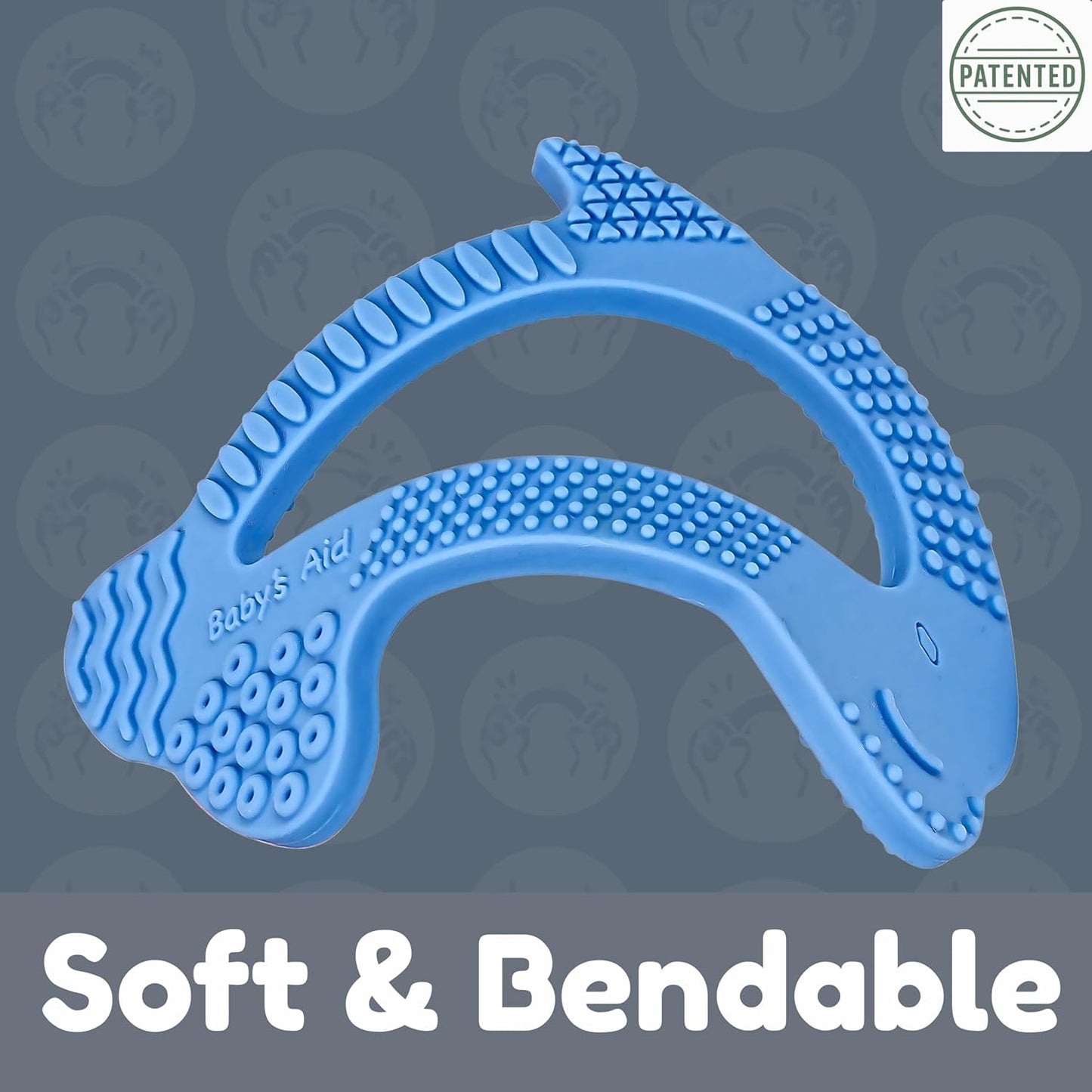 Silicone Baby Teether - Dolphin | 8 Teething Relief Textures, 100% Food-Grade, Easy to Hold & BPA Free Silicone Teethers for Babies, Baby Teething Toys, Soft Chew Toy for Babies Ages 3M+ - Baby’s Aid