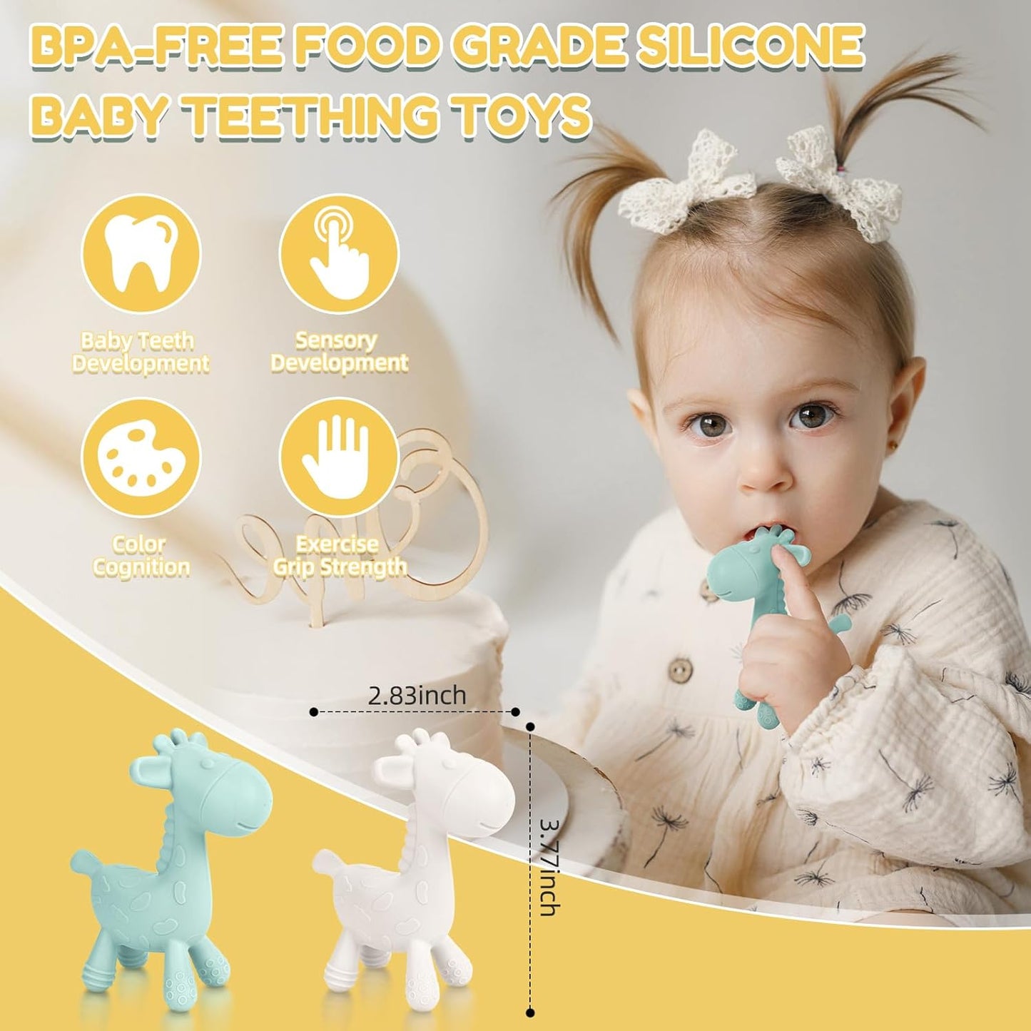 TYRY.HU Baby Teething Toys for Babies 0-6 6-12 Months,BPA Free Silicone Giraffe Teethers for Babies 3-6 Months, Soft-Textured Chew Toys Sensory Toys Massaging Teething Relief for Boys Girls,2 Pack