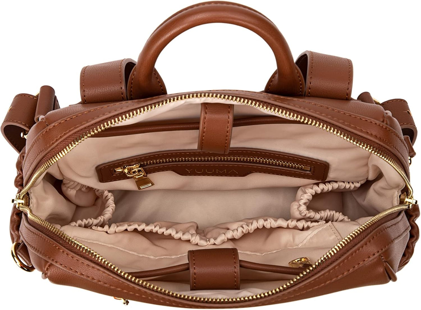 YUUMA Mini Diaper Bag Backpack-Minimalist bag With Premium Vegan Leather Material With 7 Interior and 5 External Pockets (Cinnamon)