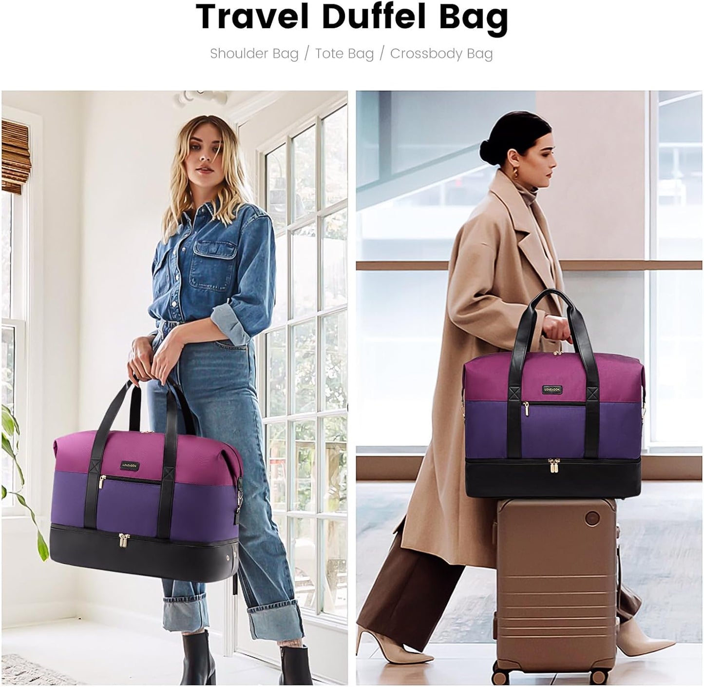 LOVEVOOK Weekender Bag, Large Travel Duffel Bag for Women with 2 Packing Cubes, Carry on Overnight Bag with Shoe Compartment, Mom Hospital Bags for Labor and Delivery