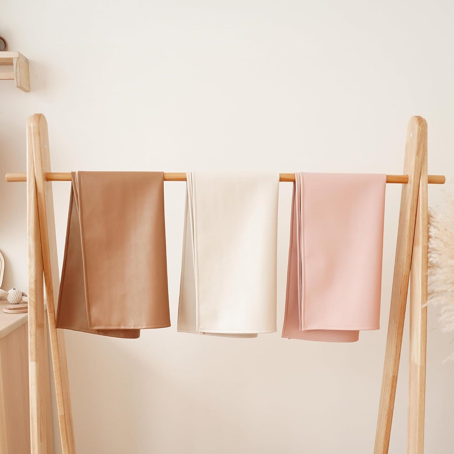 Konssy Faux Leather Baby Changing Mat, Waterproof, Wipeable & Portable Diaper Changing Pad for Travel or Home, Fits Perfectly in Diaper Bag, 30 x 17 inches (Blush,Beige)