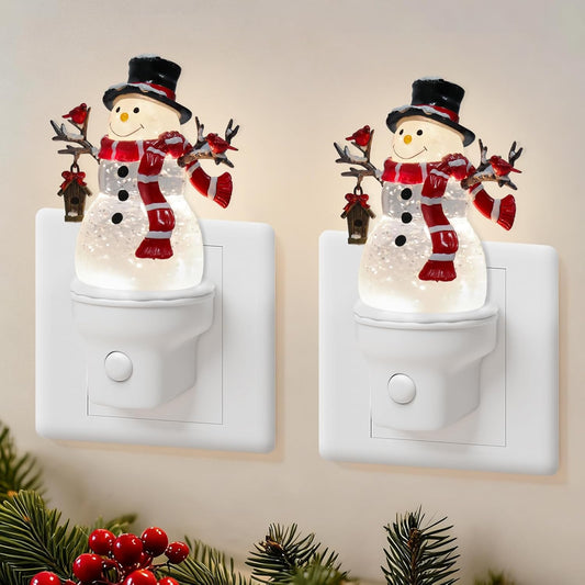 2 Pack Christmas Snowman Night Light Plug into Wall Glitter Water Nightlight with USB/Outlet Options, Christmas Decorative Nightlight for Bedroom Kitchen Holiday Decorations Gifts (Snowman)