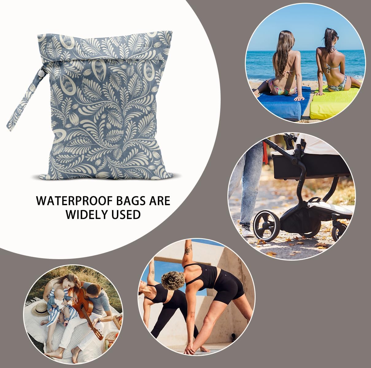 2Pcs Flower Print Wet Bags, Wet Dry Bag Reusable Zipper Pouch for Swimsuit, Diapers, Travel, Pool, Beach, Dirty Yoga Gym Clothes, Toiletries, Waterproof Birthday Christmas Gifts for women