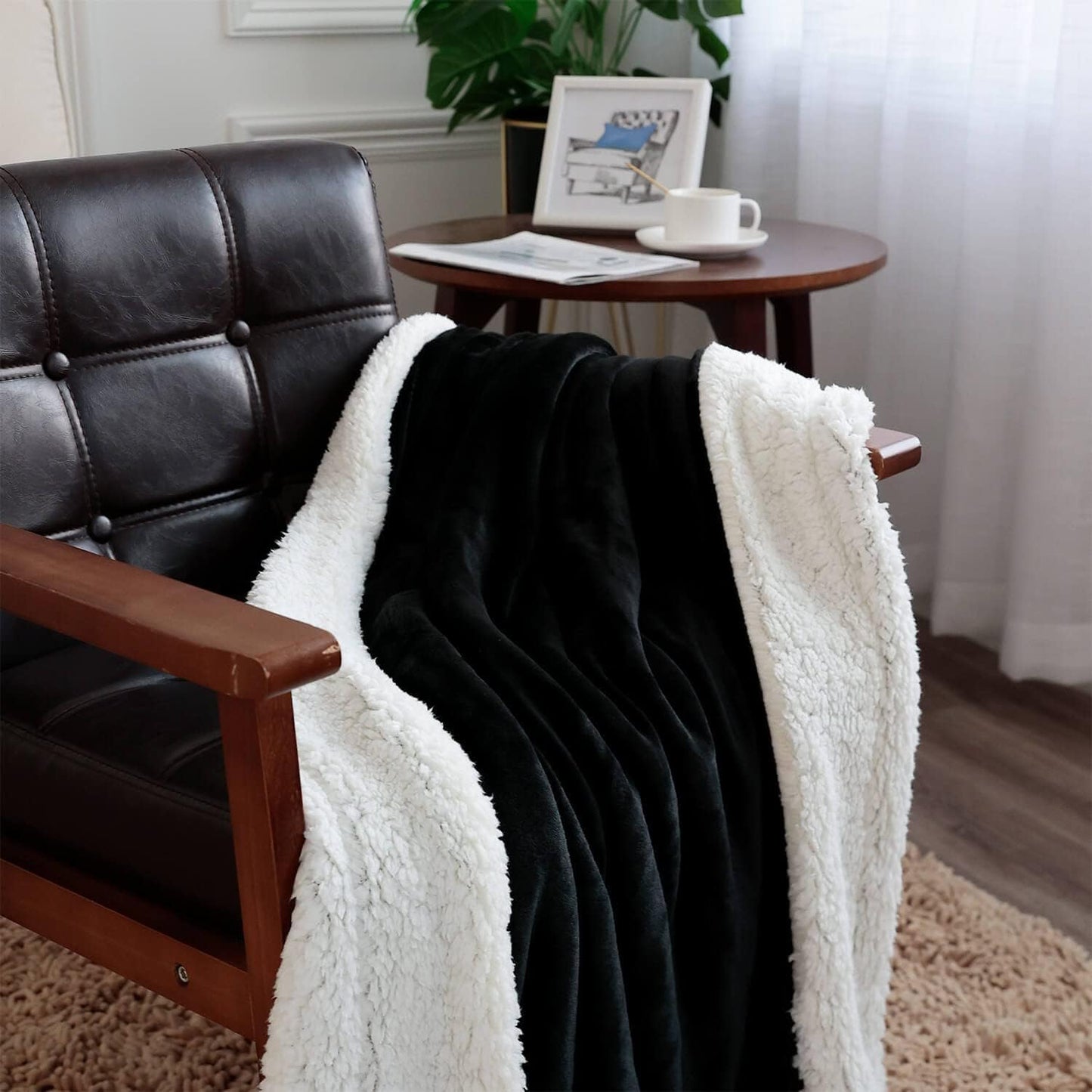 NANPIPER Fleece Blanket Sherpa Throw,Soft Fuzzy Blankets for Couch,Black 50"x60"