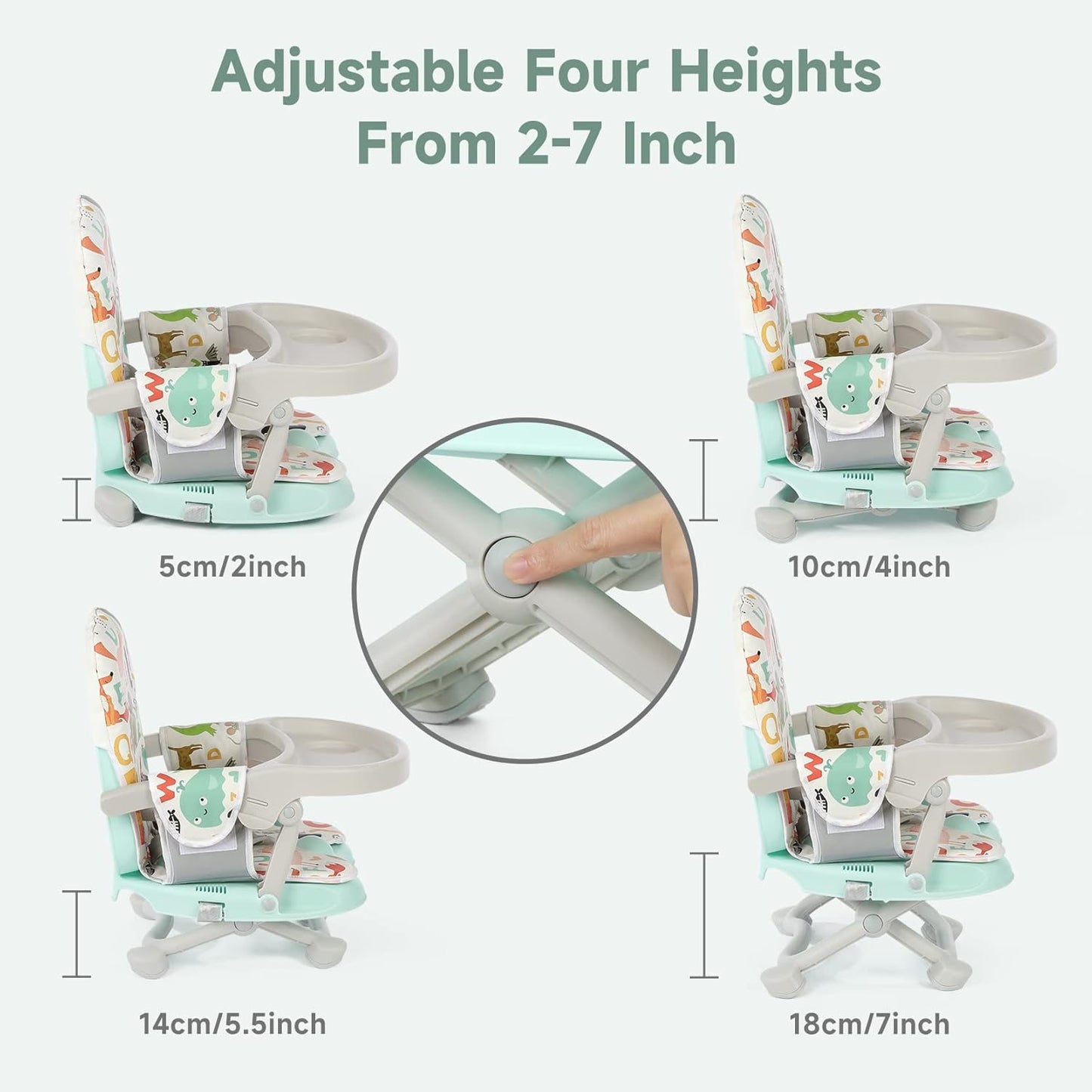 YOLEO Baby High Chair Booster Seat for Dining Table, Adjustable Height Travel Foldable High Chairs with Tray