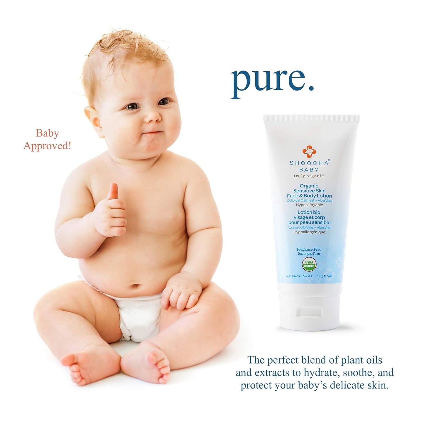 Shoosha Organic Face & Body Lotion – Fragrance Free (USDA-Certified Organic, for Sensitive Skin, All Natural Face and Body Lotion for Kids, Hypoallergenic, Non-Sticky)