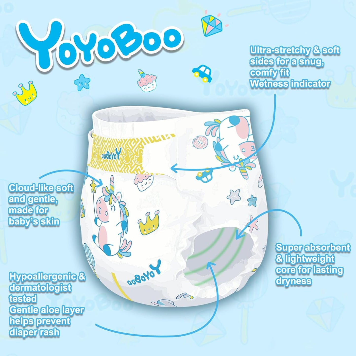 Disposable Newborn Diapers, Hypoallergenic, Superior Absorbency & Lightweight, Designed to Reduce Baby's Burden, Size 5, 50 Count