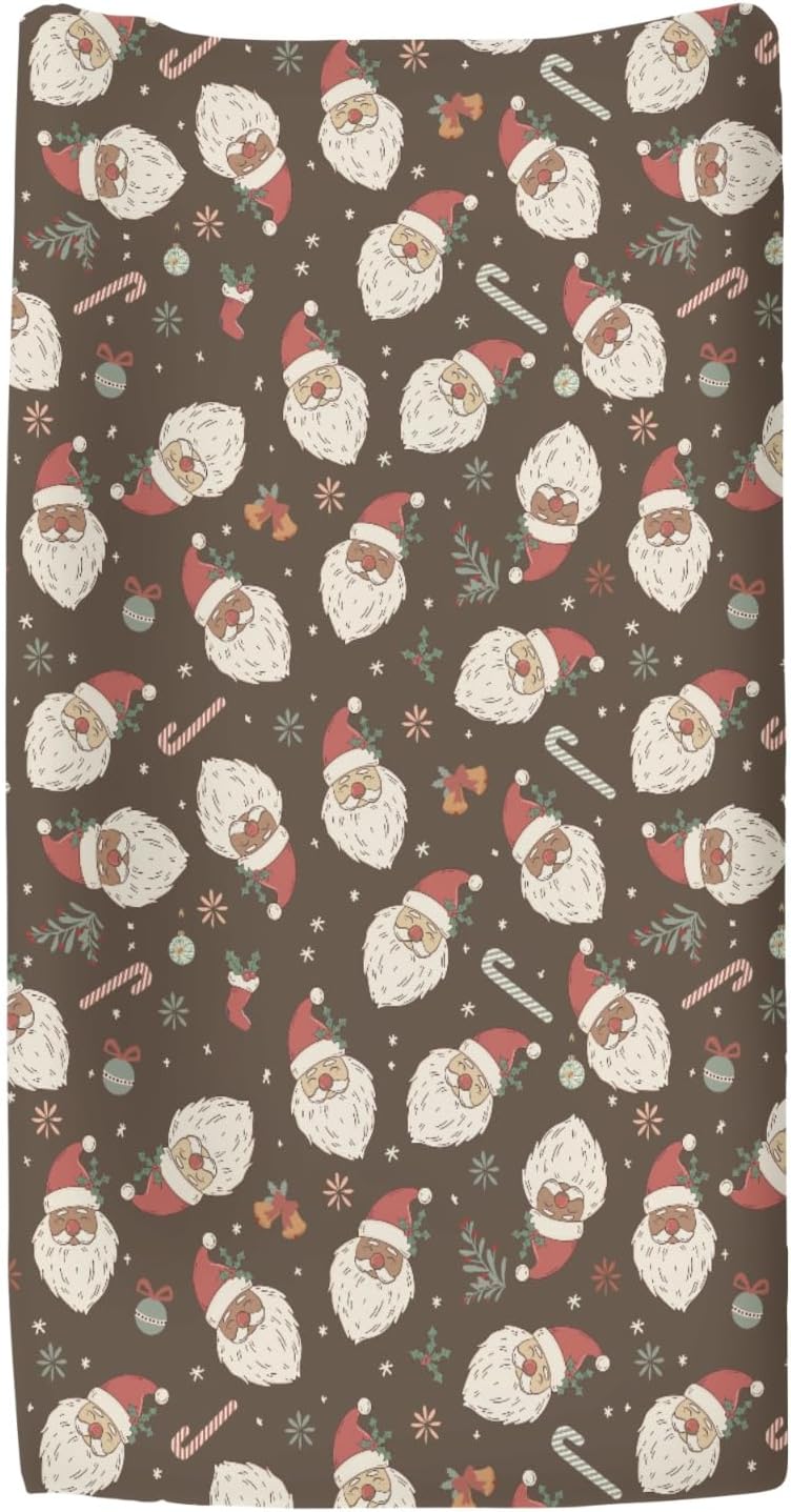 Retro Christmas Santa Claus Baby Changing Pad Covers for Boy Girl Cute Santa Candy Stockings Fir Fitted Changing Table Cover Mats Winter Holiday Festive Soft Diaper Change Table Cover Sheets 32''×16''