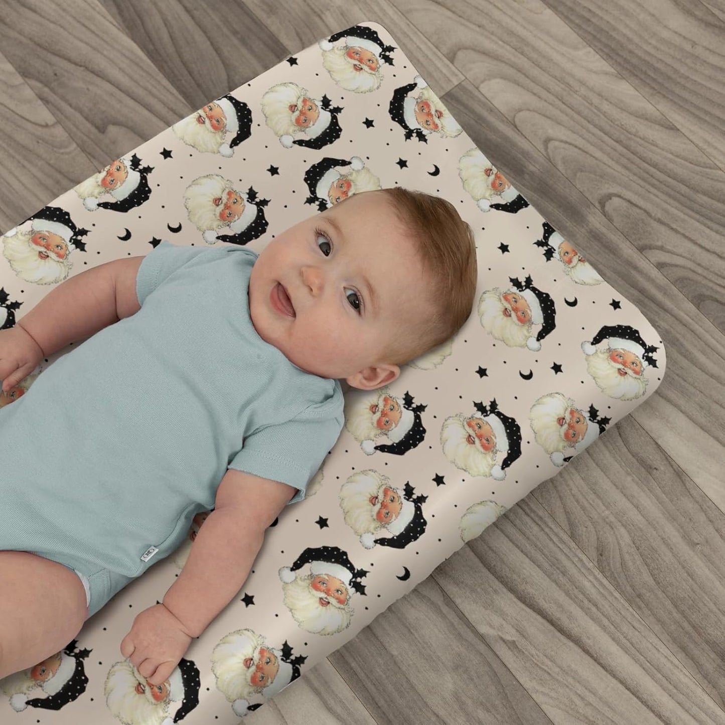 Vintage Christmas Santa Claus Baby Changing Pad Covers for Boy Girl Retro Santa Fir Leaves Moon Stars Fitted Changing Table Mats Winter Holiday Festive Soft Diaper Change Table Cover Sheets 32''×16''