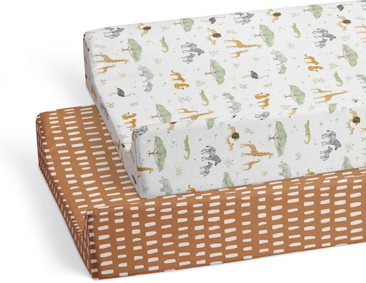 Baby Changing Pad Cover 2-Pack for Boys, Girls (Safari Adventure) - Premium Fitted Sheets Baby Diaper Changing Table Cover - Buttery Soft Cotton Blend