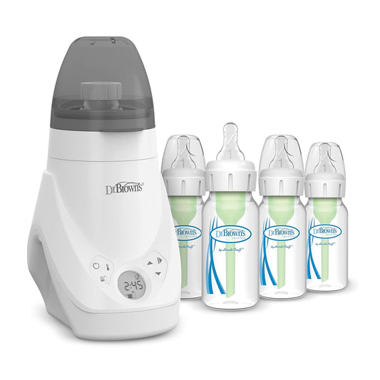 Dr. Brown’s Deluxe Baby Bottle Warmer and Sterilizer, for Baby Bottles and Baby Food Jars with Anti-Colic Options+ Narrow Baby Bottles 4 oz/120 mL, with Level 1 Slow Flow Nipple, 4 Pack, 0m+