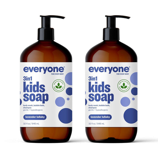 Everyone 3-in-1 Kids Soap, Body Wash, Bubble Bath, Shampoo, 32 Ounce (Pack of 2), Lavender Lullaby, made with Essential Oils for Toddlers, tweens and teens