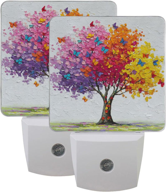 Aslsiy Night Light for Kids Beautiful Tree Vibrant Colors Butterfly (1) Plug in Wall Lamp LED Dusk to Dawn Sensor Energy Saving Nightlight for Boys Girls Men Women