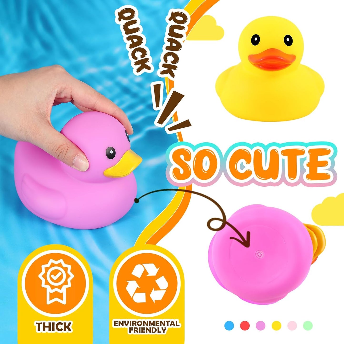 Deekin 6 Pcs 5 Inch Multicolor Large Rubber Duck Assortment Toy Duckies Bulk Gaint Squeak Rubber Duckies for Kid Baby Bath Shower Pool Classroom Summer Beach Activity