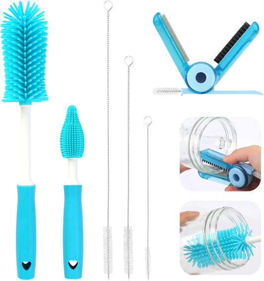 Sosmar 6 Pack Water Bottle Cleaner, Stanley Cup Cleaner Brush Kit with Long Silicone Bottle Brush, 3 Size Straw Cleaner Brush, 4 in 1 Bottle Gap Cleaner Tumbler, Sports Water Bottle