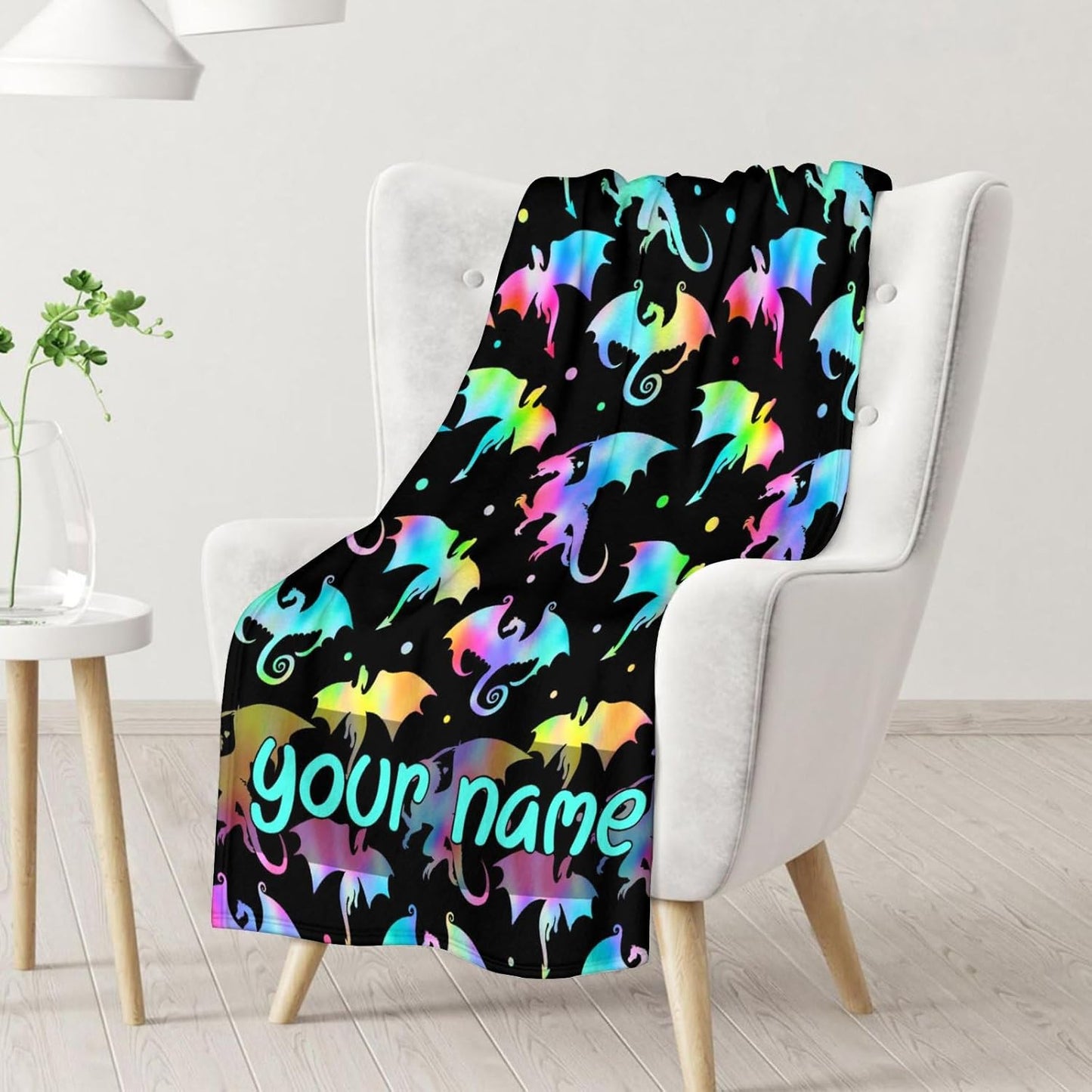 Custom Dragon Blanket Gifts with Name - 60x80 Inches Novelty Throw Blanket for Babies, Kids, Boys & Girls - Black Soft Fuzzy Blankets for Couch, Sofa & Bed