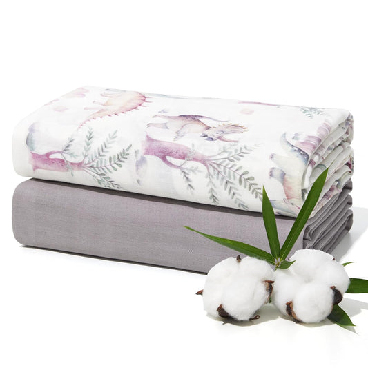 Momcozy Muslin Swaddle Blankets, Ultra Soft Neutral Registry Essentials, Jungle Dinosaur, Breathable Large 47'' x 47'' Newborn Boys Girls Receiving Blanket