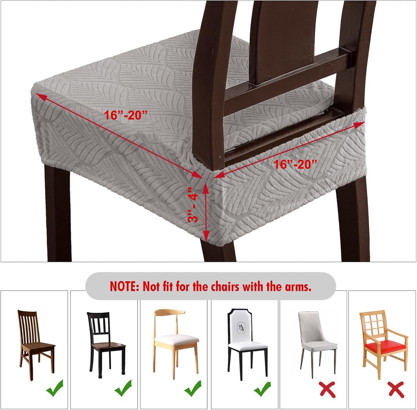 Waterproof Stretch Seat Covers,Dining Room Chair for 6 Set Removable Washable Chair Slipcover Protectors,No Rear Covers,Light Grey