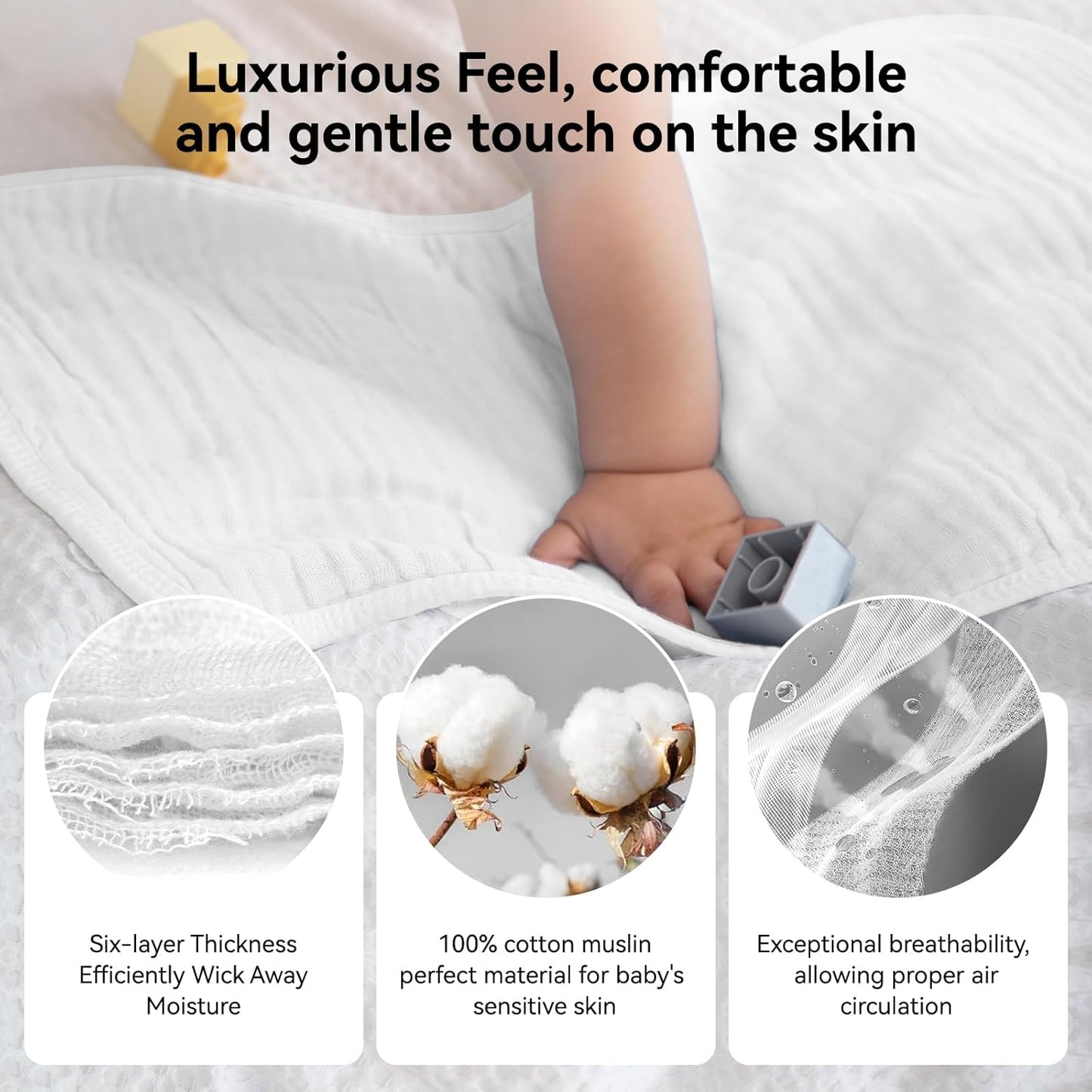 Synrroe Burp Cloths Large, Muslin Burp Cloths for Baby Girls and Boys, Pack of 10 Extra Absorbent and Soft Muslin, 6 Layers 20 by 10 Inches 100% Cotton (White 10 Pack)