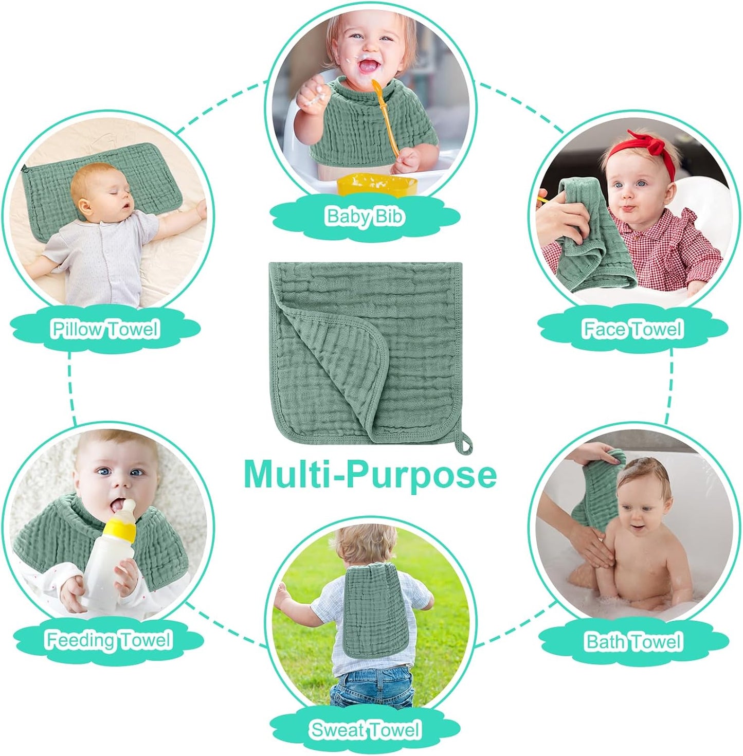 Accmor 6 Pack Muslin Burp Cloths 100% Cotton 20''x10'' Large Extra Soft and Absorbent Baby Burping Cloth for Boys Girls