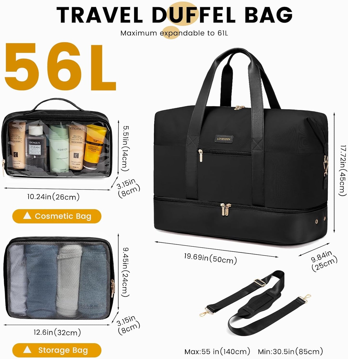 LOVEVOOK Weekender Bag, Large Travel Duffel Bag for Women with 2 Packing Cubes, Carry on Overnight Bag with Shoe Compartment, Mom Hospital Bags for Labor and Delivery