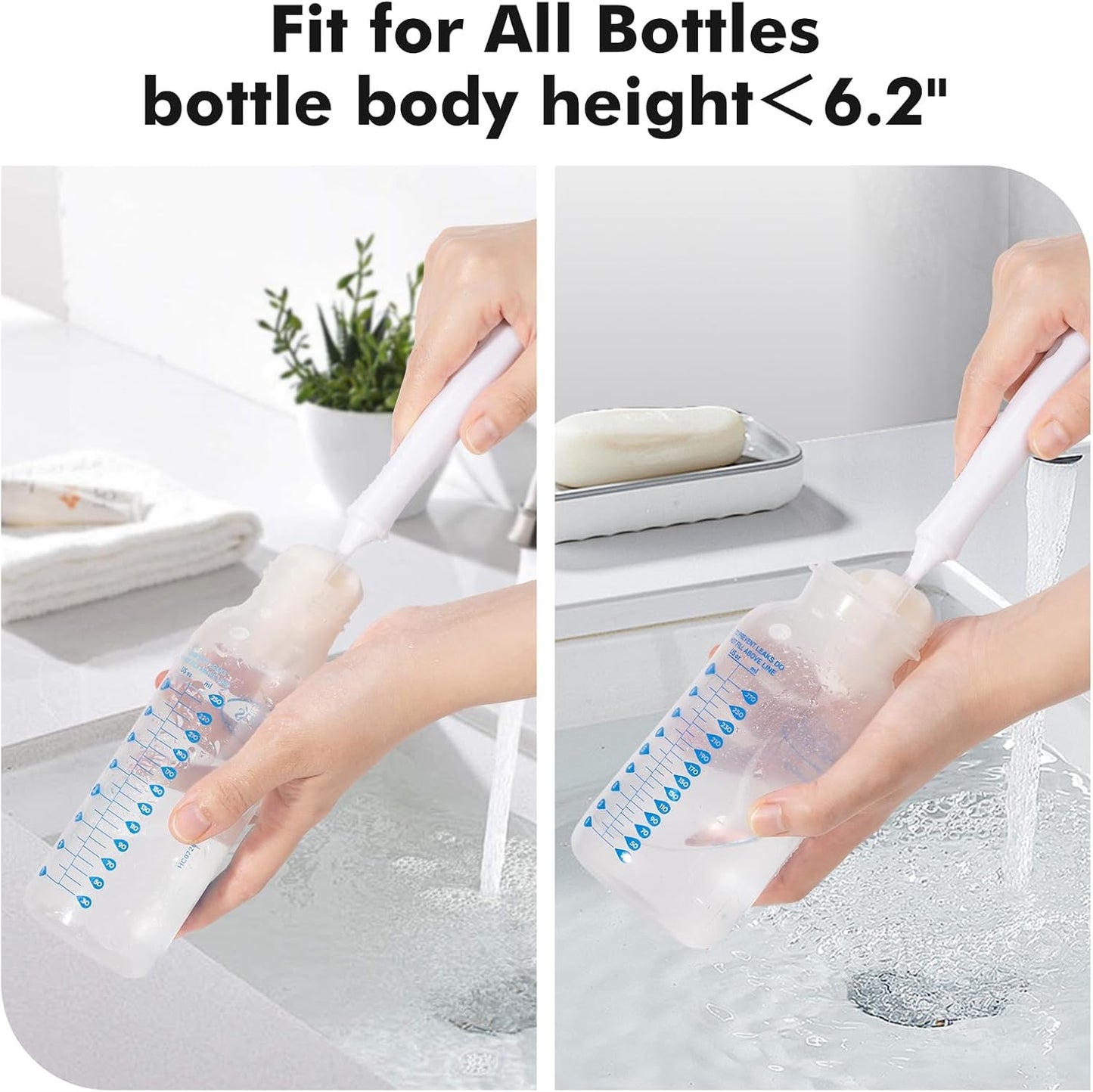 5-in-1 Baby Bottle Brush Kit, Silicone Bottle Brush for Baby Bottle and Breast Pumps, Sponge Nipple Brush with Replaceable Brush Head, Straw Brushes, Grey