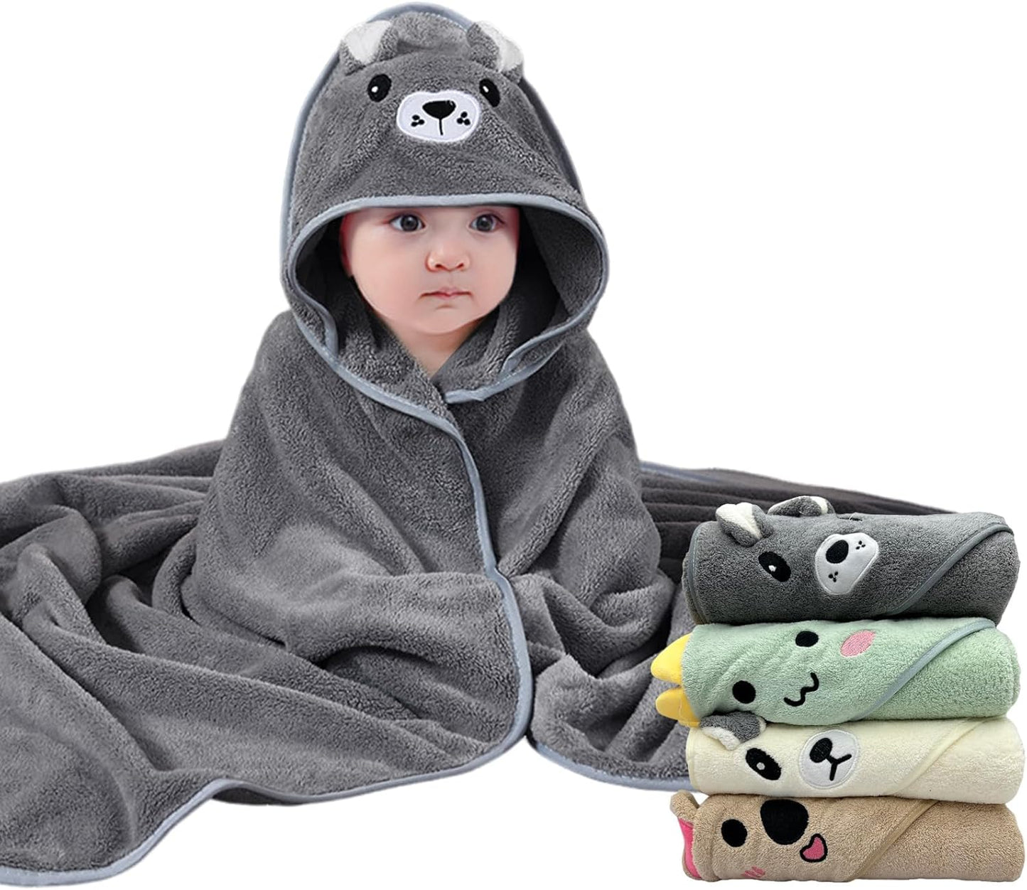 Hooded Baby Towels, 4 Packs Premium Soft Baby Bath Towels with Hood for Babies, Toddler, Infant - Ultra Absorbent, Baby Stuff Shower as Best Gifts for Boys and Girls (4Pack)