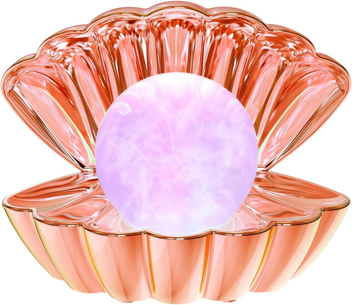 Shell Pearl Beach Themed Night Light, RGB 8 Colors Changing Mood Shell Pearl Lamps, Bedside LED Clamshell Portable Night Lights for Bar (Electroplated Rose Gold)