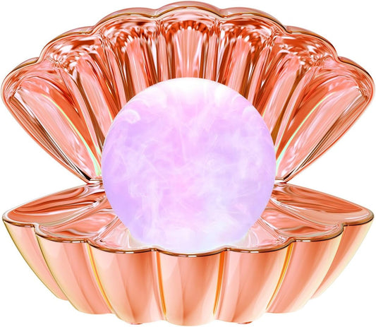 Shell Pearl Beach Themed Night Light, RGB 8 Colors Changing Mood Shell Pearl Lamps, Bedside LED Clamshell Portable Night Lights for Bar (Electroplated Rose Gold)