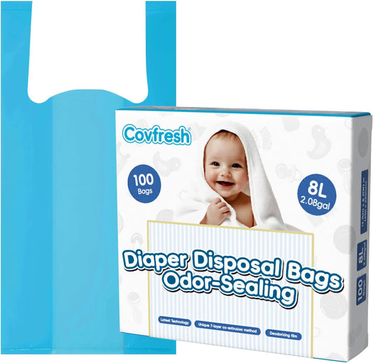 Odor Sealing Disposable Diaper Bags with Tie Handle, 100 count, Large Capacity, Unscented & Durable Diaper Trash Bags for Home & Baby Travel Use (Color:Blue)
