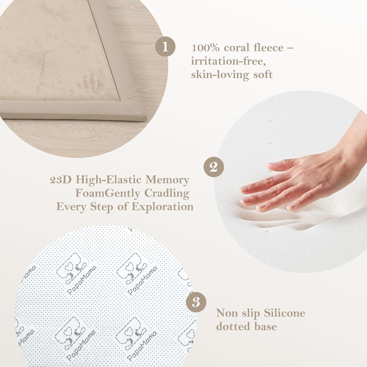 Ultra Soft Baby Play Mat for Floor, 50 X 50x 1.3" Memory Foam Playpen Mat,Tummy Time Mat with Non-Slip Backing, Baby Crawling Mat Child Nursery Rug for Infant, Toddlers, Kids (Beige)