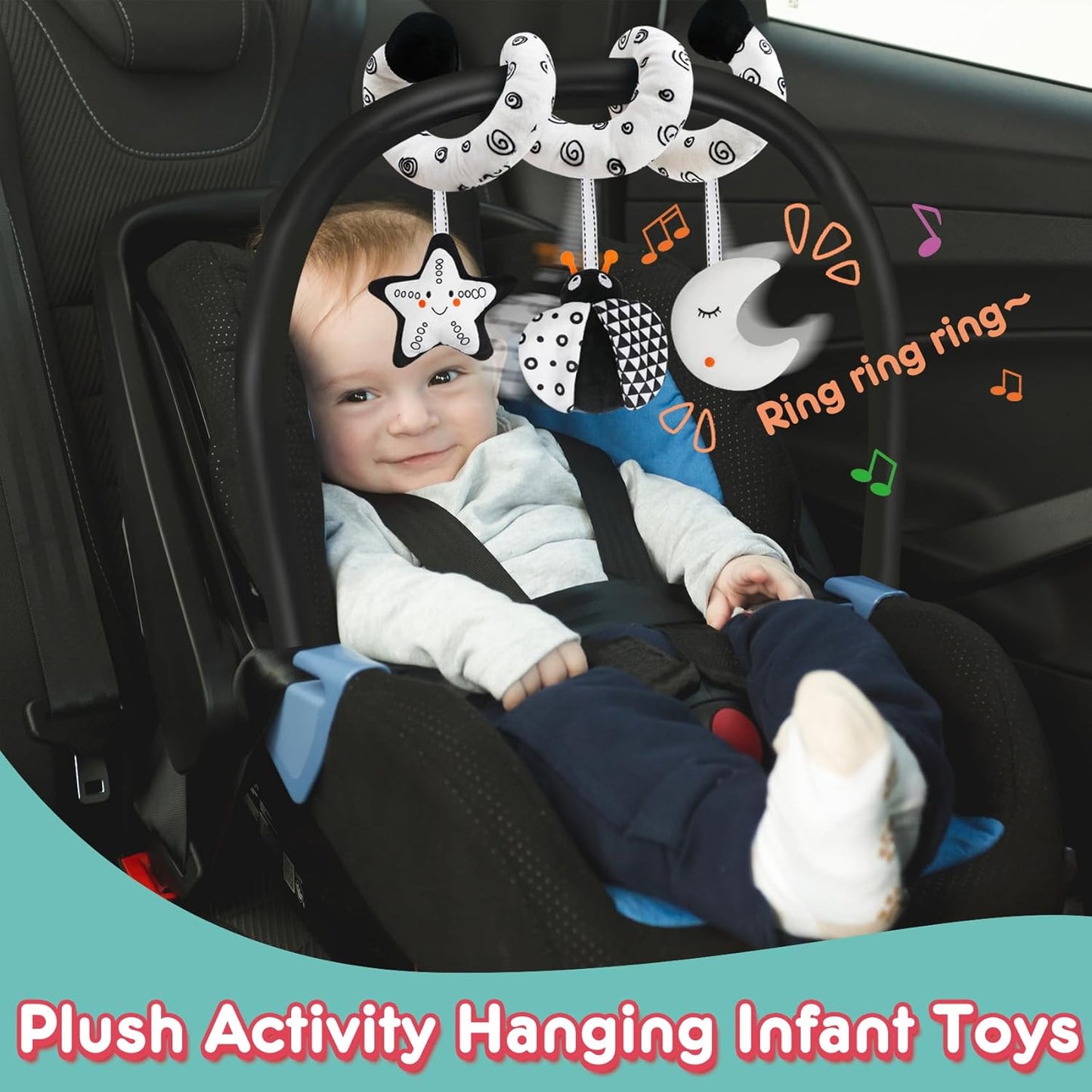Baby Spiral Hanging Stroller and Car Seat Toys Black and White High Contrast Sensory Toy Newborn Plush Activity Toys Party Favors Quality Gifts for Baby Shower -Bug