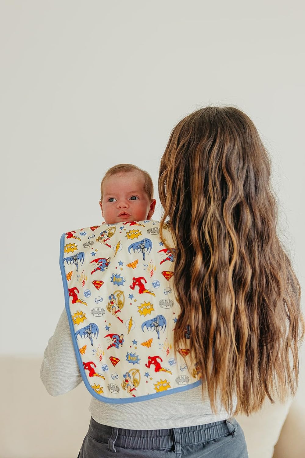 Copper Pearl Premium Baby Burp Cloths - 3-Pack Large Cotton Burp Cloths, Extra Soft Spit Up Rags with 3 Absorbent Layers, Perfect for Baby Boy and Baby Girl Gifts (21" x 10" Size, Justice League Set)