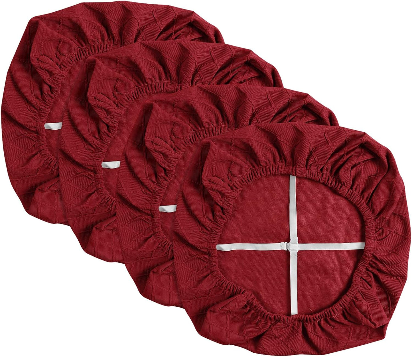 Yikko Chair Seat Covers, High-Density Check Jacquard Ekedalen Seat Covers for Dining Kitchen Restaurant Banquet, Stretch Removable Washable Chair Seat Cushion Protector (4, Wine Red)