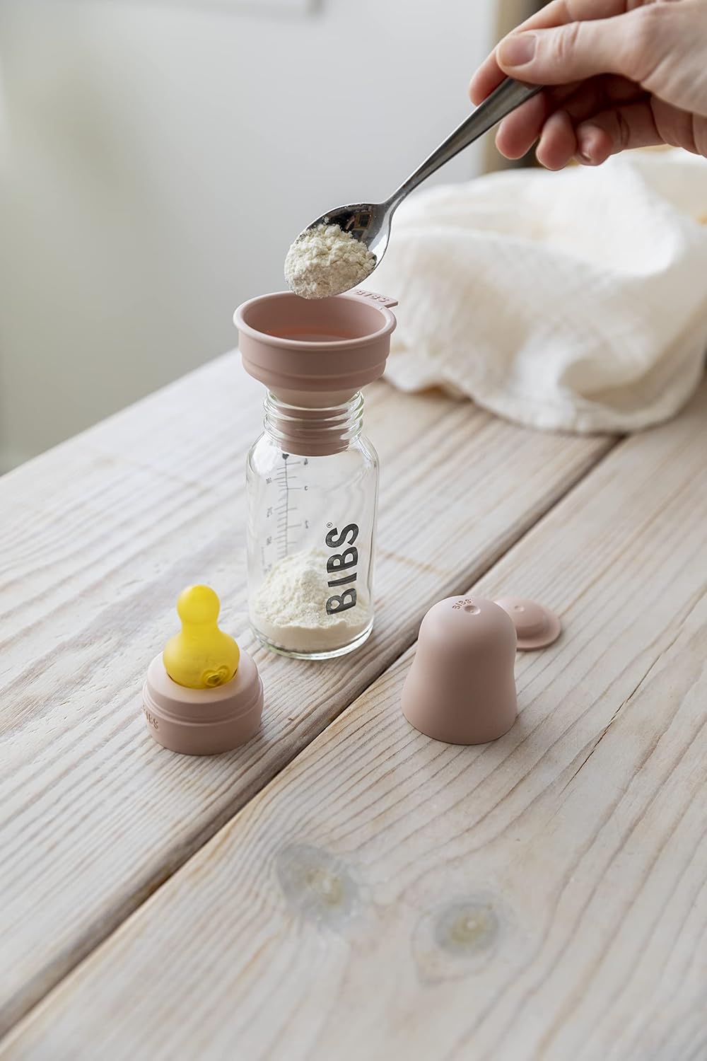 BIBS Baby Glass Bottle. Anti-Colic. Round Natural Rubber Latex Nipple. Supports Natural Breastfeeding, Complete Set - 225 ml, Baby Blue