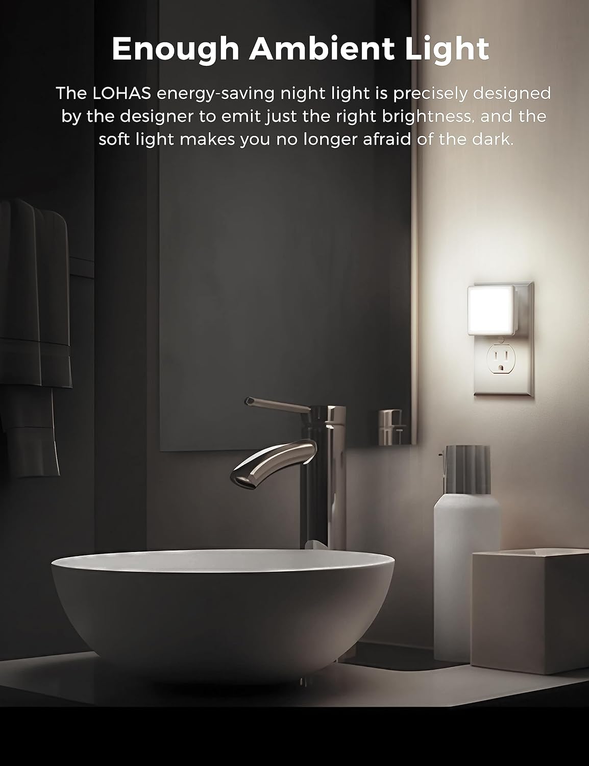 L LOHAS LED Night Lights Plug into Wall 2-Pack, 0.3W Plug in Night Light, Dusk to Dawn, 5000K Daylight White Bright Nightlight Auto-On/Off for Adults Kids Room Bedroom Bathroom Hallway Kitchen Non-Dim