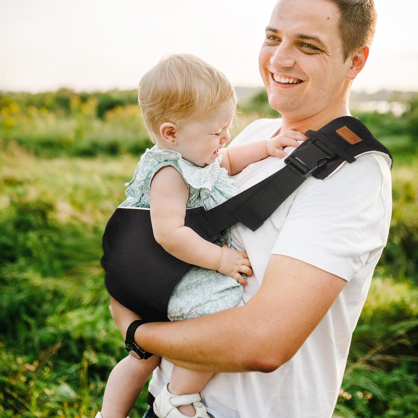 Baby Sling Carrier for Infants and Toddlers 6–36 Months (10–30 lbs), Breathable Cotton Hip Shoulder Carrier – Adjustable, Hands-Free Toddler Sling for Side & Hip Carry(Beige)