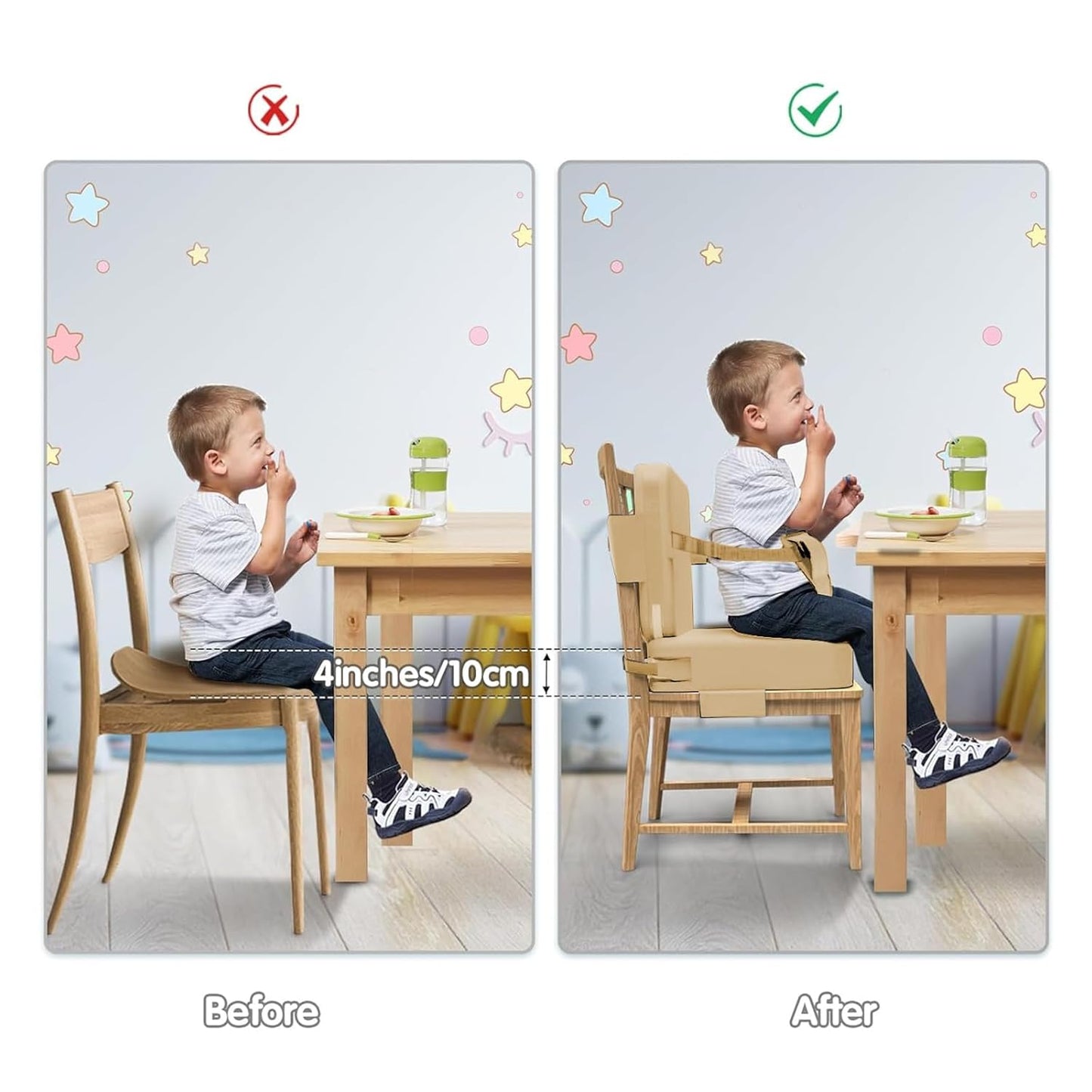 Toddler Booster Seat for Dining Table,Booster Seat for Kitchen Chair with Extended Straps,2PCS Portable with Safety Buckles,Suitable for Kids Aged 3-12 in Restaurants