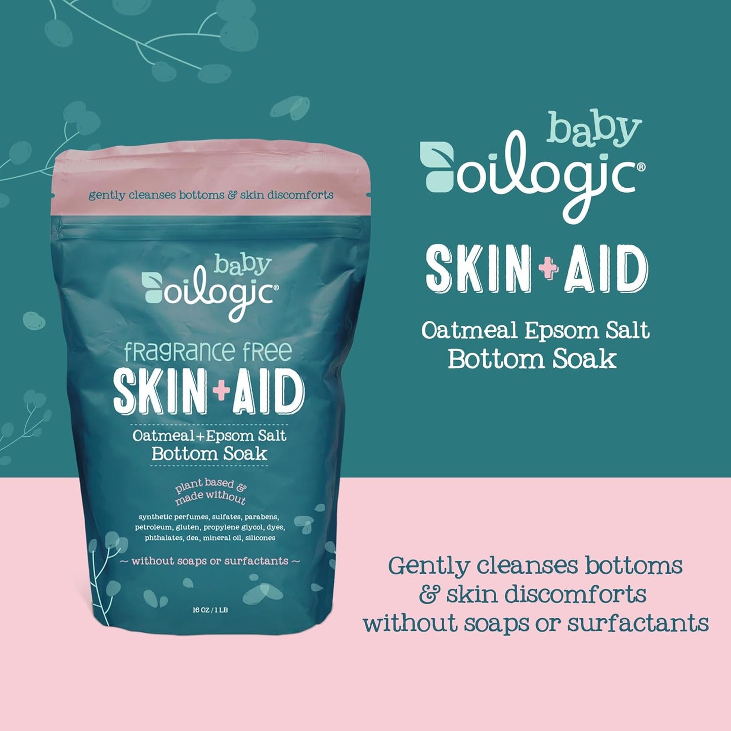 Oilogic Oatmeal Epsom Salt Bath Soak for Babies - Gentle Baby Bath Essentials Soothe & Cleanse Baby Bottoms - Fragrance-Free & Pediatrician-Tested Bathing Skin Care, 16 Oz