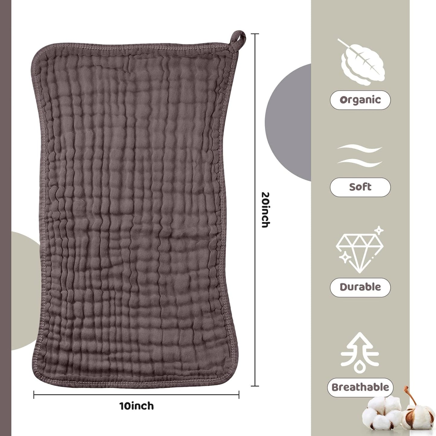 8 Packs Muslin Burp Cloths 6 Layers Unisex Baby Items Absorbent Burp Rags Colorful Muslin Washcloths for Baby Plain Soft Cotton Cloth for Babies Girls Boys, 10 x 20 Inch (Warm Colors)