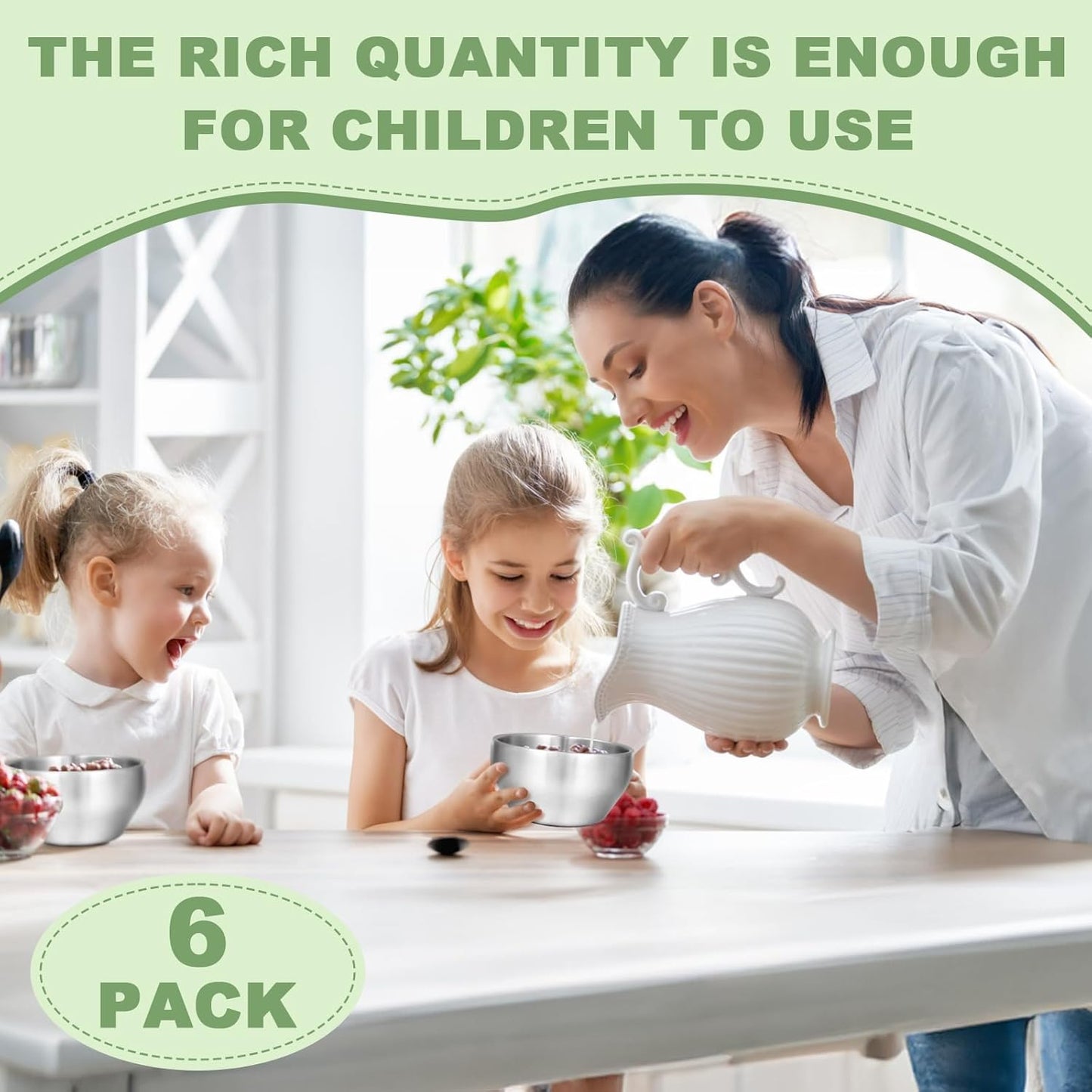 EWFEN SUS304 6-Piece Stainless Steel Bowls for Kids, 12 oz 18/8 Metal Bowls for Toddler Children, Small Baby Bowls for Feeding/Soup/Snacks, Double Walled, Unbreakable and Dishwasher Safe