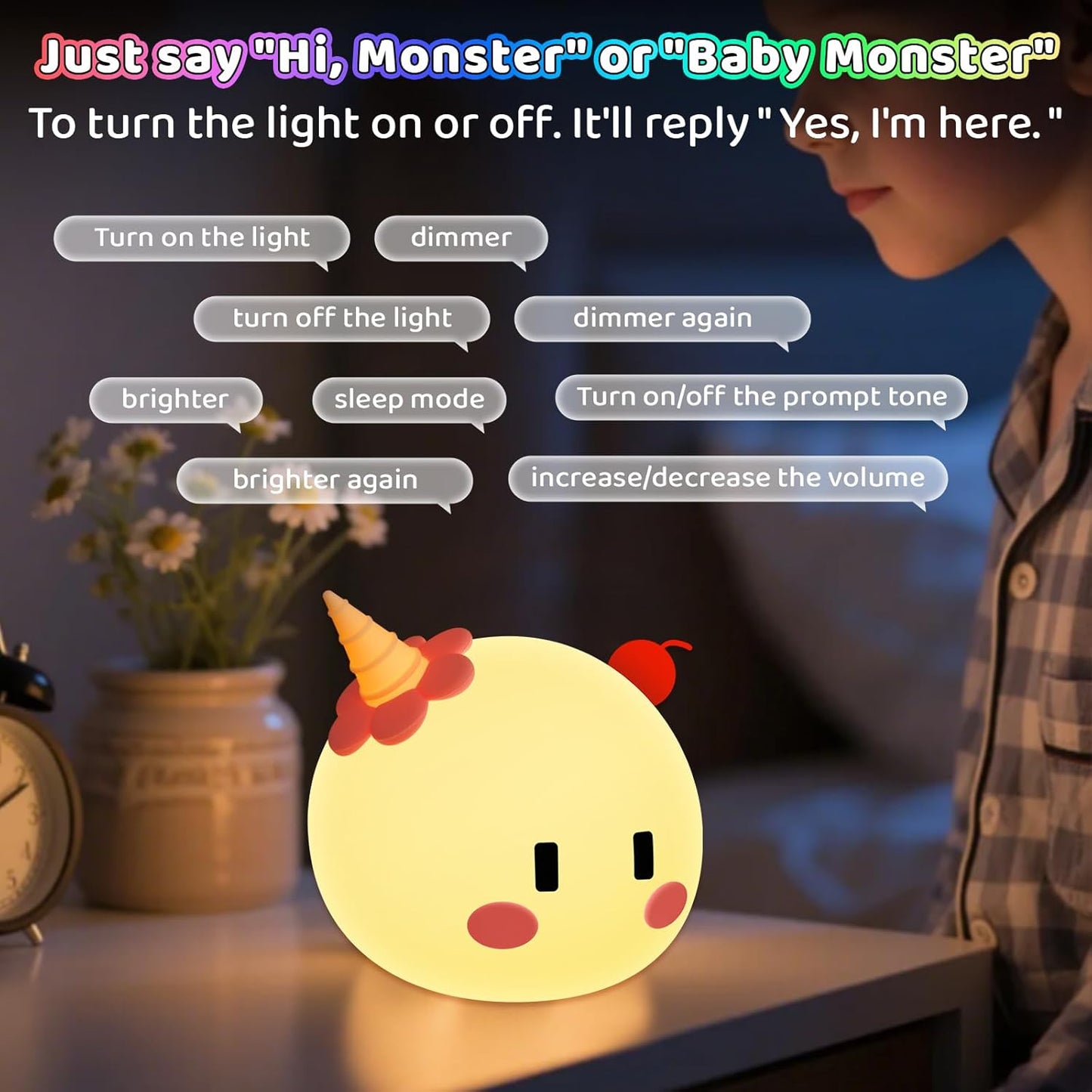 Monster Night Light for Kids Lamp, 8 Color Changing Dimmable Timer Bedside Night Lights, Squishy Silicone Lamp for Boys Girls Baby, Rechargeable Nursery Lamp for Toddler