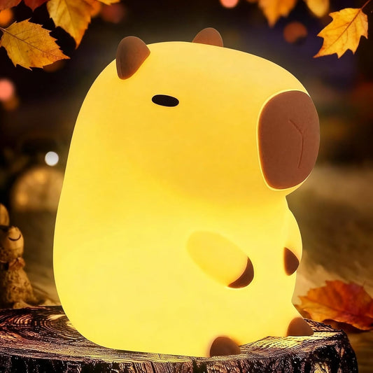 Capybara Cute Night Light, Squishy Capybara Lamp Xmas Gifts Toys, Rechargeable LED Dimmable Silicone Nightlight for Kids, Funny Light Up Capibara, Baby Nursery College Dorm Fall Décor